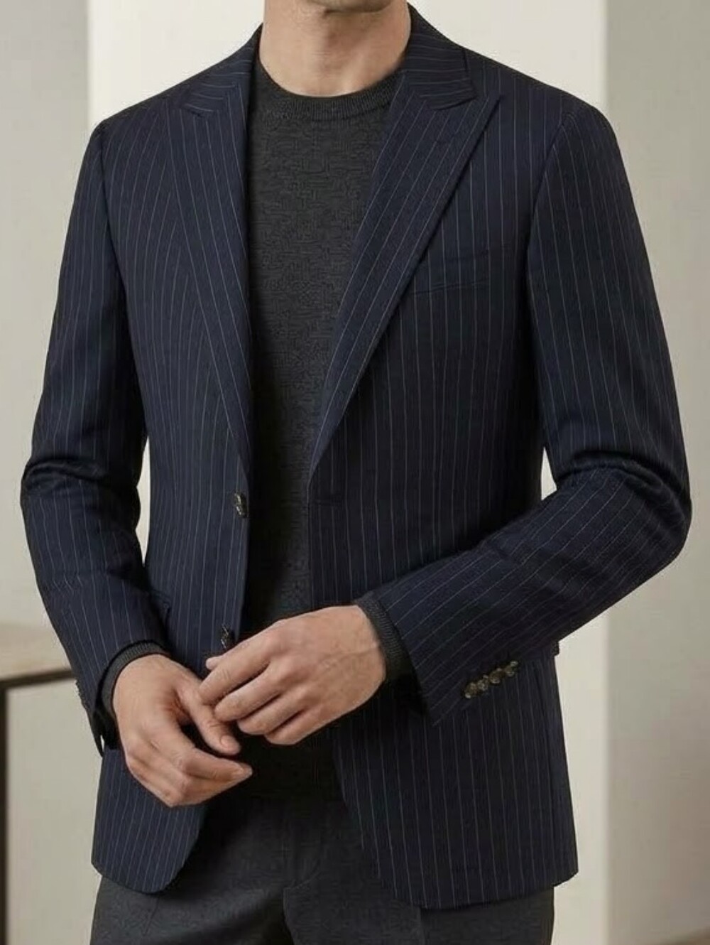 Men's Navy Pinstripe Blazer - Classic Tailored Fit